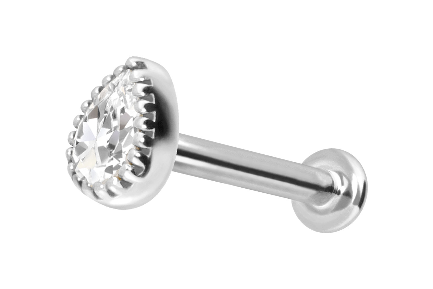 14 Karat Gold Labret Piercing mit Innengewinde MOISSANIT-TROPFEN